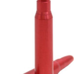 Two red lipstick bullets on a white background, one standing upright and the other lying down to the side.