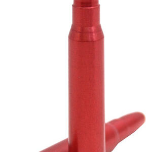 Two red lipstick bullets on a white background, one standing upright and the other lying down to the side.