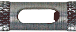 Close-up of a metal zipper slider on a fabric zipper tape.