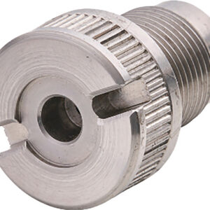 Metal knurled screw adapter with external threads and a central bore