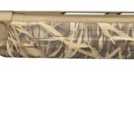 Desert camo-pattern rifle with a long tan barrel and matching stock, laid horizontally