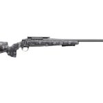 Side view of a long, bolt-action rifle with digital camouflage finish and a long muzzle, shown against a white background.
