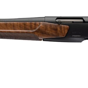 Bolt-action rifle with a long black barrel and polished wooden stock shown in profile.
