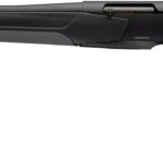 Black pump-action shotgun shown in side profile with a long barrel and black synthetic stock and forend.