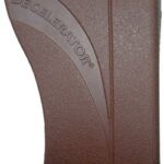 Brown plastic handheld device with a curved gray decal bearing the word 'DECELERATE' and a blue edge at the top corner.