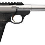 Semi-automatic pistol shown in profile with a long silver barrel, black grip, and top rail for sights; clearly a target/precision handgun variant.