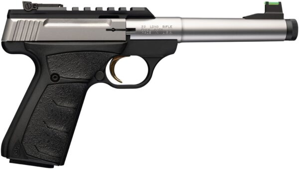 Semi-automatic pistol shown in profile with a long silver barrel, black grip, and top rail for sights; clearly a target/precision handgun variant.