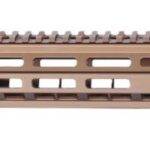 Tan AR-15 handguard with multiple Picatinny rails for attachments.
