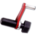 Small metal toggle clamp with a red lever and black jaw for securing workpieces in place.