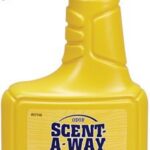 Yellow Scent-A-Way Max odor-control spray bottle with a blue trigger and label reading Fresh Earth fragrance (12 oz / 354 mL).