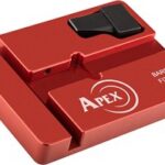 Red APEX barrel fitting jig with a black clamp, used to align and hold components during barrel fitting procedures (showing Apex logo).