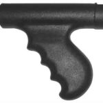 Black plastic pistol-grip tool handle with ergonomic finger grooves against a plain background.