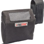 Black TacStar tactical pouch with mesh window and Velcro closure for small gun accessories or tools; belt-attachment strap visible on the side.