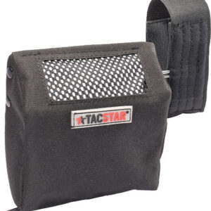 Black TacStar tactical pouch with mesh window and Velcro closure for small gun accessories or tools; belt-attachment strap visible on the side.