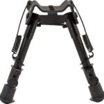 Pair of adjustable forearm crutches with spring-loaded joints and rubber-tipped feet, connected at the top by a central grip.