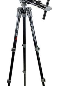 Adjustable tripod with a pan-tilt head and side clamps, suitable for mounting a camera or telescope on a white background.
