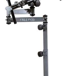 Adjustable fishing rod pod with two rod holders mounted on a vertical stand for stabilizing multiple rods at once.