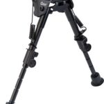 Caldwell rifle bipod with adjustable three-section legs and rubber feet on a white background