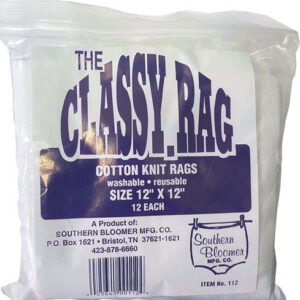 Package for The Classic Rag cotton knit rags, 12" x 12", washable and reusable, by Southern Bloomer Mfg. Co.