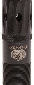 Black cylindrical vape tank with ventilation holes, knurled bands, and the word 'CREMATOR' on the body.