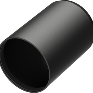 Black cylindrical pipe, hollow with open ends, viewed at an angle (diagonal perspective).