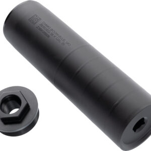 Black cylindrical tool accessory with a removable threaded end cap and a hex-threaded cap shown beside it.