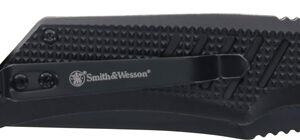 Smith & Wesson Extreme Ops Folding Knife 3-1/2" Clip Point Blade Black with Glass Breaker and Strap Cutter