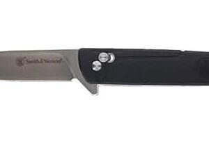 Folding pocket knife with a black handle and a partially extended silver blade.