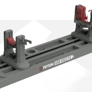 Tipton GunVise Gen II firearm rest with two red clamp assemblies mounted on a gray base, used to securely hold a gun for maintenance or cleaning.