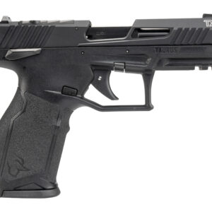 Side view of a black Taurus TX semi-automatic pistol with a textured grip and tactical slide