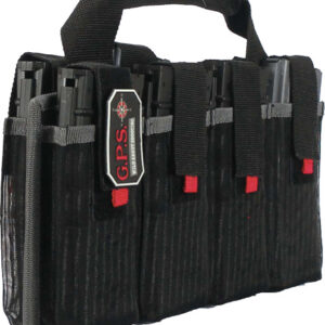 Black tactical ammo pouch bag with multiple magazine pockets and a carrying handle.