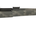 Bolt-action rifle with gray hex camouflage pattern, shown in a side view on a white background