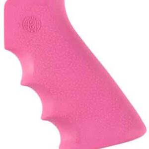 Pink ergonomic grip with textured surface and three finger grooves for a secure hold, likely for a tool or firearm accessory.