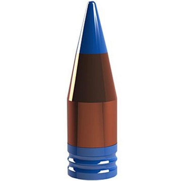 Pencil-shaped art tool with a blue sharpened tip and brown body on a white background.
