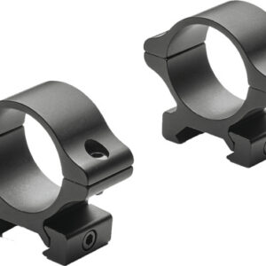 Pair of black scope rings for a rifle, shown facing opposite directions.