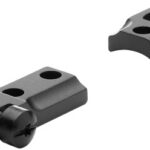 Two black metal mounting clamps with screws, designed to attach accessories to a rail system.
