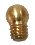 Copper-gold metal light bulb with screw-in base on white background
