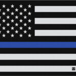 Black US flag with a single blue stripe on a black background, symbolizing support for law enforcement; TekMat logo bottom-right.