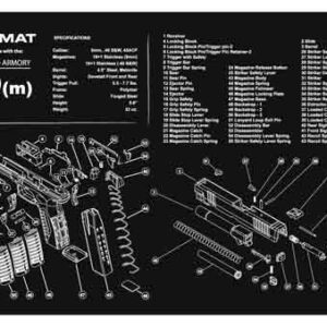 Exploded-view schematic of a TekMat XD(m) parts diagram showing firearm components with numbers and a parts list.
