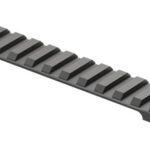 Black Picatinny rail segment with evenly spaced slots for mounting firearm accessories such as sights or grips.