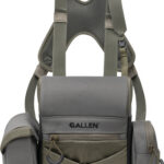 Allen-brand compact tactical backpack with padded shoulder straps and multiple front pockets in gray and olive tones.
