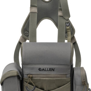 Allen-brand compact tactical backpack with padded shoulder straps and multiple front pockets in gray and olive tones.