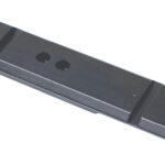 Long black rail/rail-section with multiple circular holes and grooved ends, likely a firearm accessory mounting component.