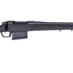 Bolt-action rifle with a long barrel and black synthetic stock shown against a white background.