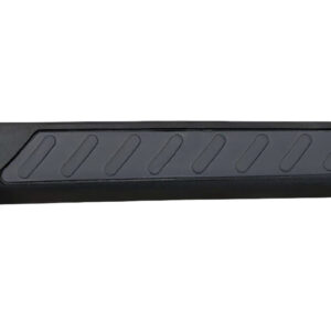 Long black plastic handle with diagonally textured grip pads in the center area
