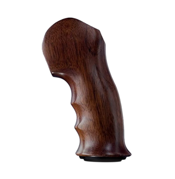 Ergonomic wooden handle with a curved, polished brown grain pattern, likely for a knife or tool grip