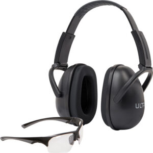 Allen ULTRX Blocker Eye & Ear Protection Combo Passive Ear Muffs 23dB Black Shooting Glasses Clear with Black Frames