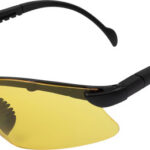 Protective sports sunglasses with yellow lenses and a black wraparound frame.