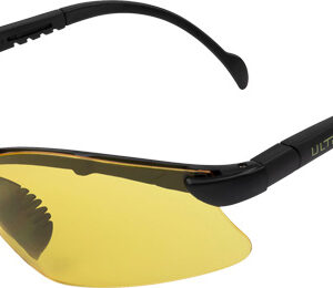 Protective sports sunglasses with yellow lenses and a black wraparound frame.