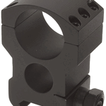 Black double-ring scope mount clamp for attaching a rifle scope to a rail, featuring two rings, base, and tightening screws.